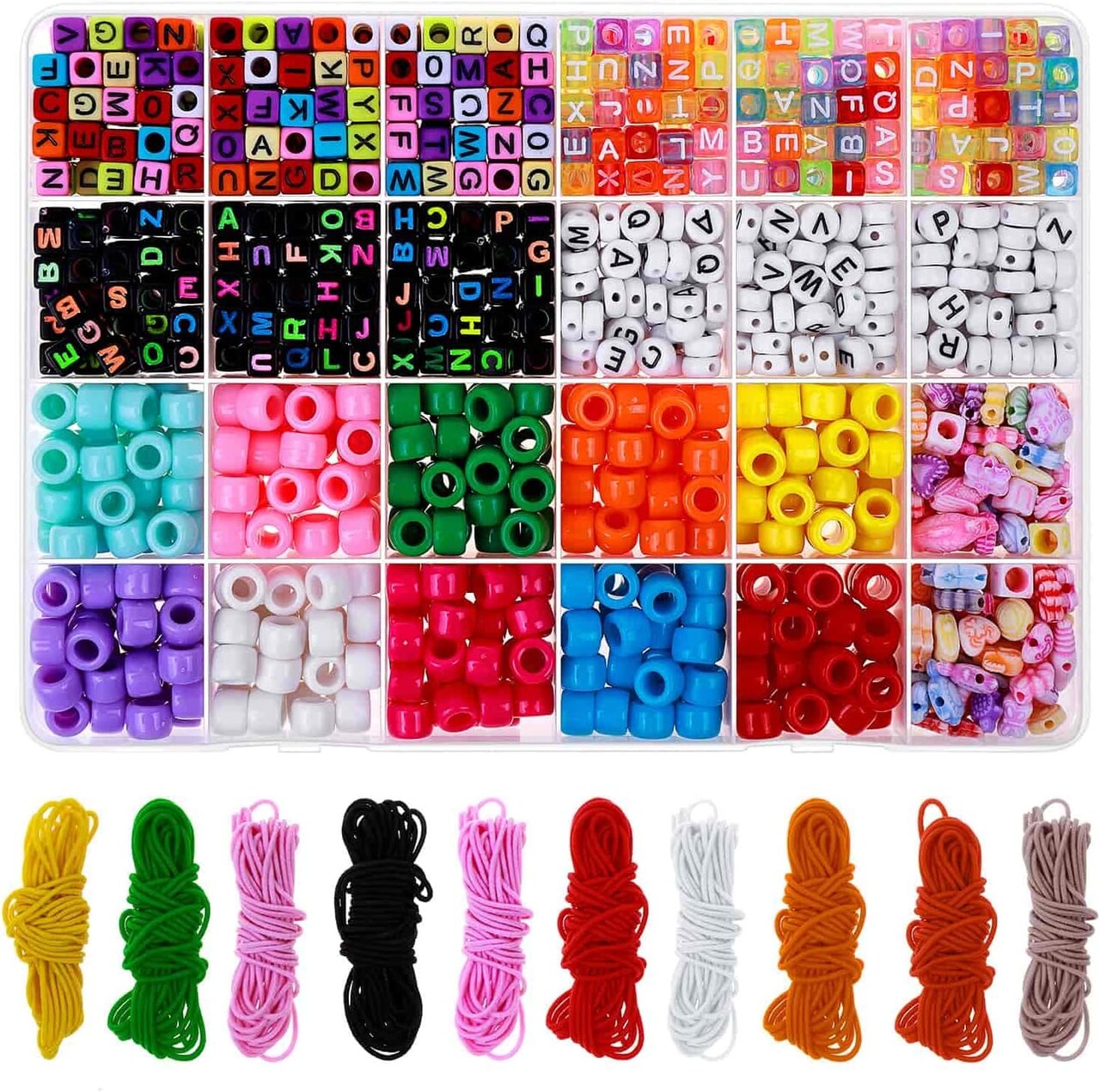 Bead Bracelet Making Kit, Bead Friendship Bracelets Kit with Pony Beads Letter Beads Charm Beads and Elastic String for Bracelet and Jewelry Making Rainbow Colors